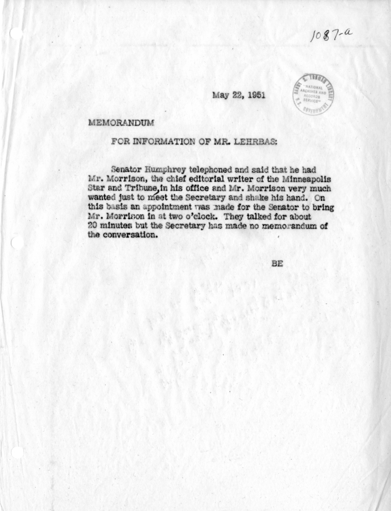 Memorandum of Telephone Conversation with Senator Hubert Humphrey