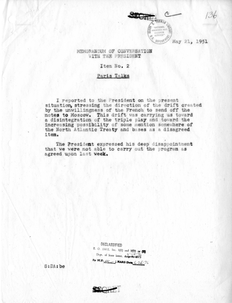 Memorandum of Conversation with the President
