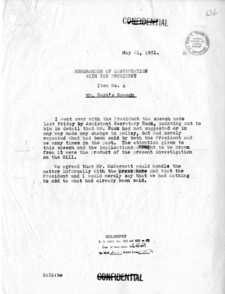 Memorandum of Conversation with the President