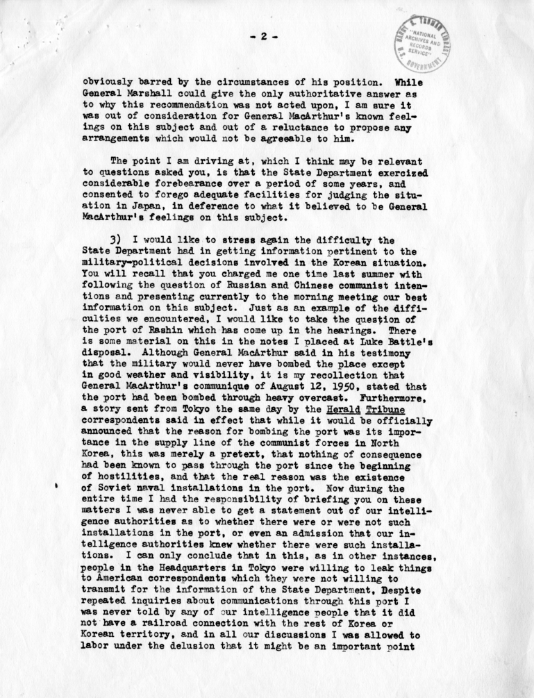 Letter from George Kennan to Dean Acheson with Attached Speech