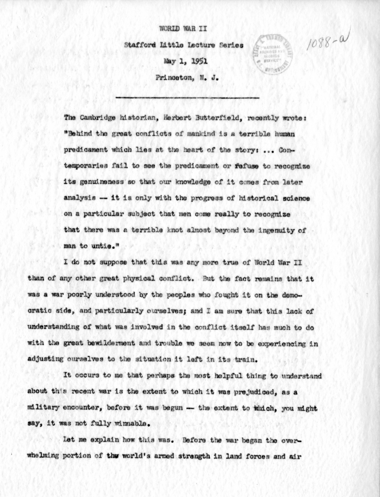 Letter from George Kennan to Dean Acheson with Attached Speech