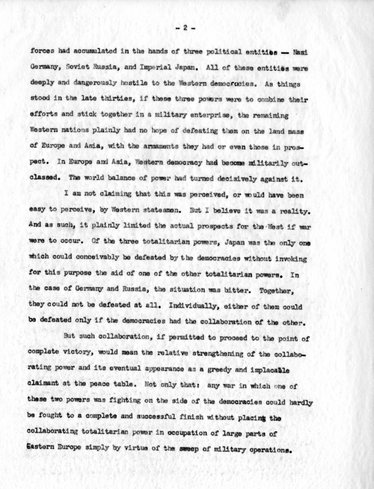 Letter from George Kennan to Dean Acheson with Attached Speech