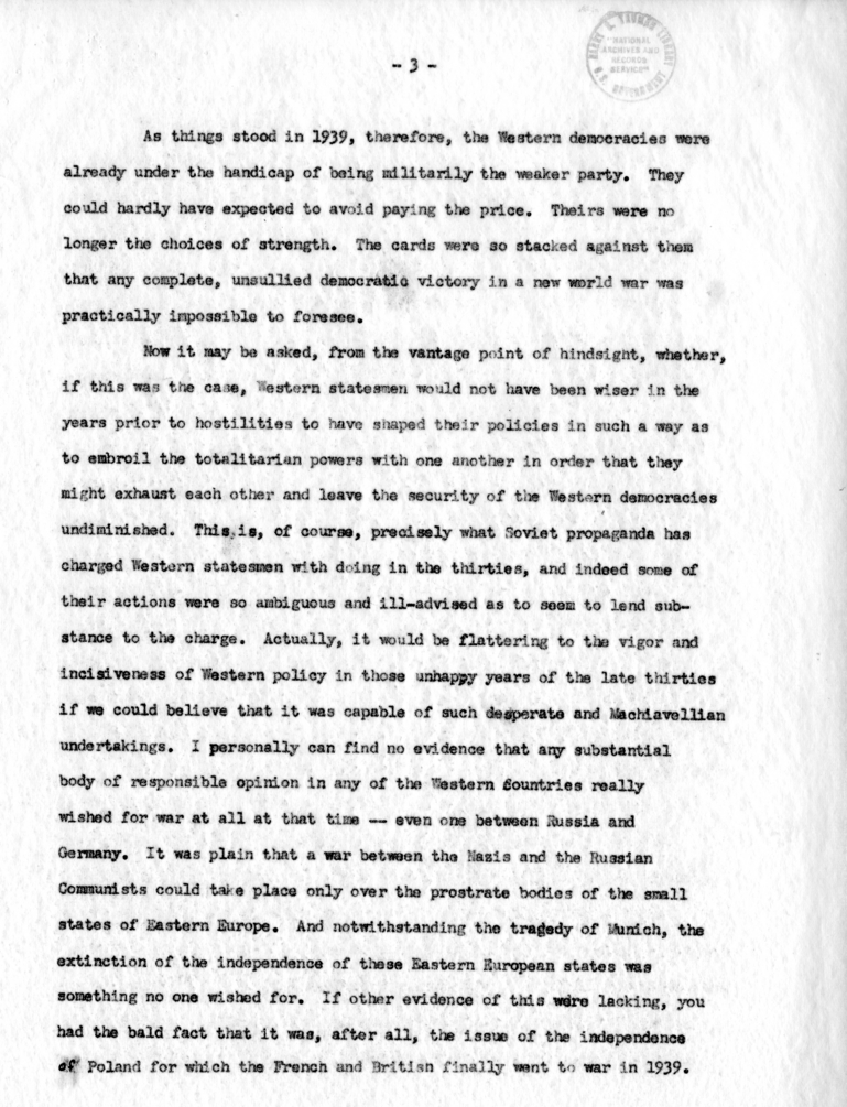 Letter from George Kennan to Dean Acheson with Attached Speech