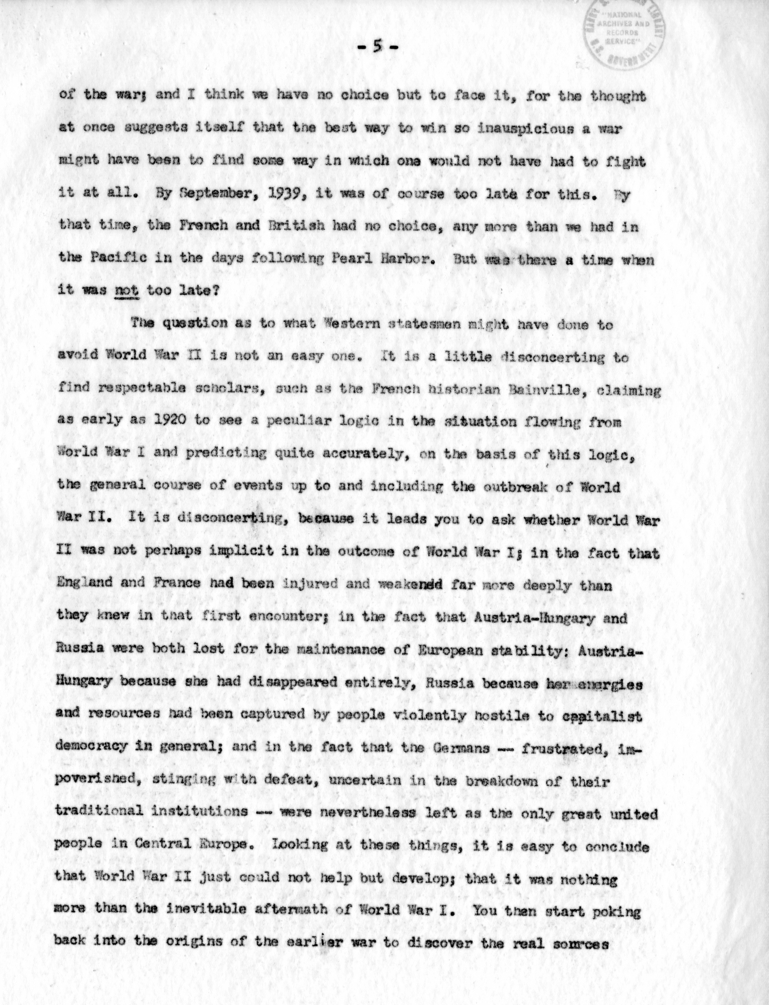 Letter from George Kennan to Dean Acheson with Attached Speech