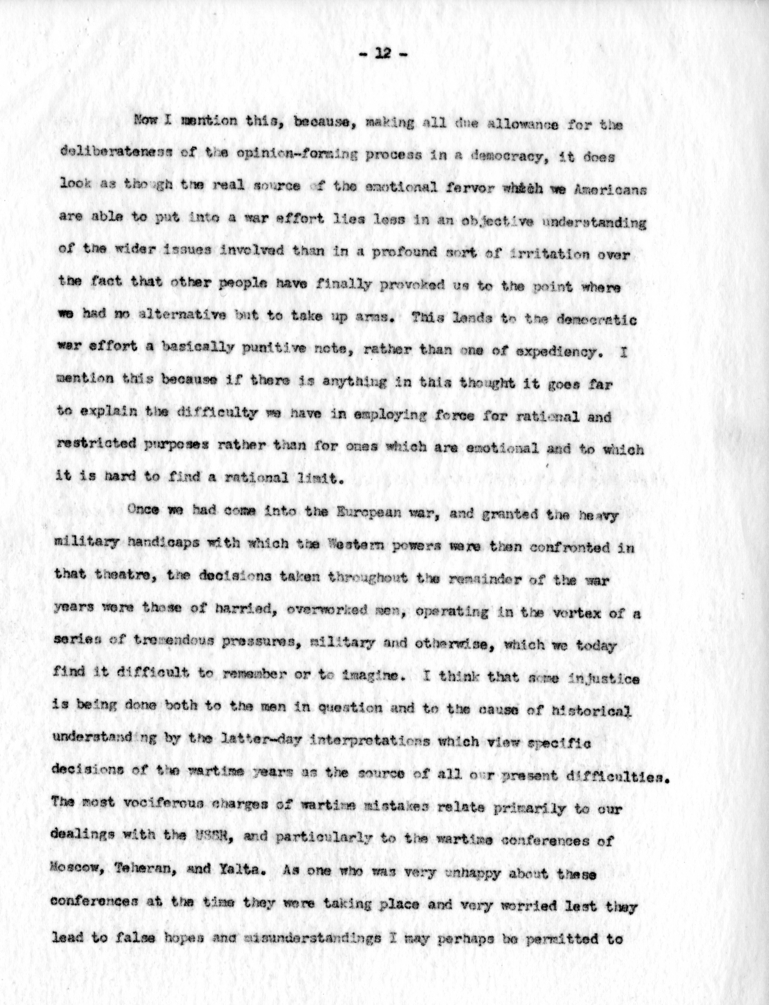 Letter from George Kennan to Dean Acheson with Attached Speech