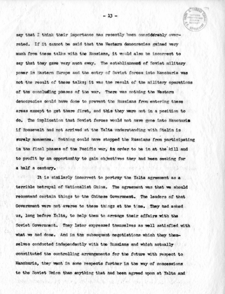 Letter from George Kennan to Dean Acheson with Attached Speech