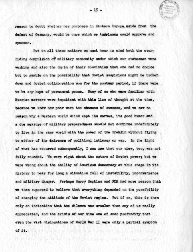 Letter from George Kennan to Dean Acheson with Attached Speech