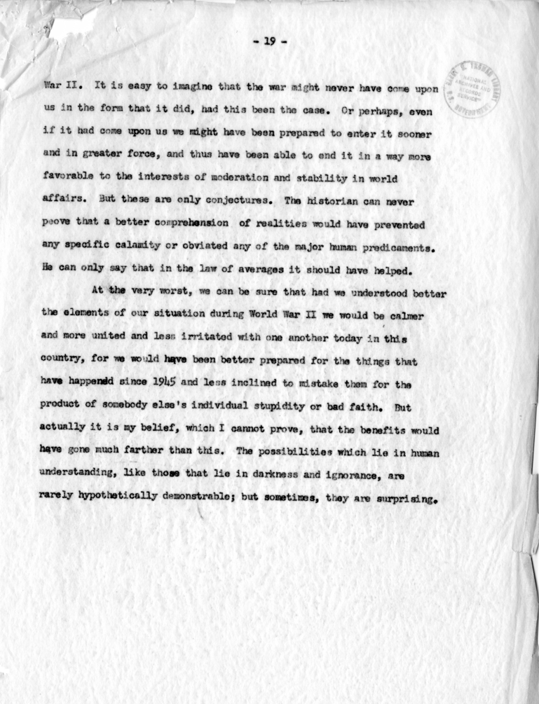 Letter from George Kennan to Dean Acheson with Attached Speech