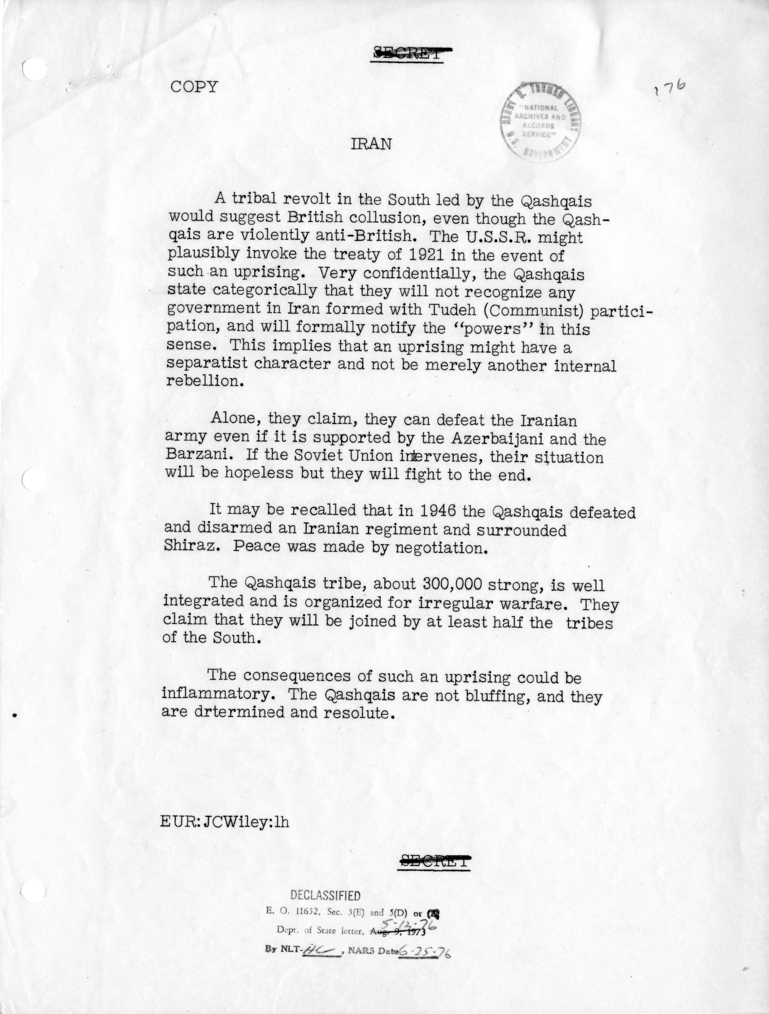 Memorandum from Ambassador John C. Wiley to Dean Acheson with Attached Memorandum from Lucius D. Battle