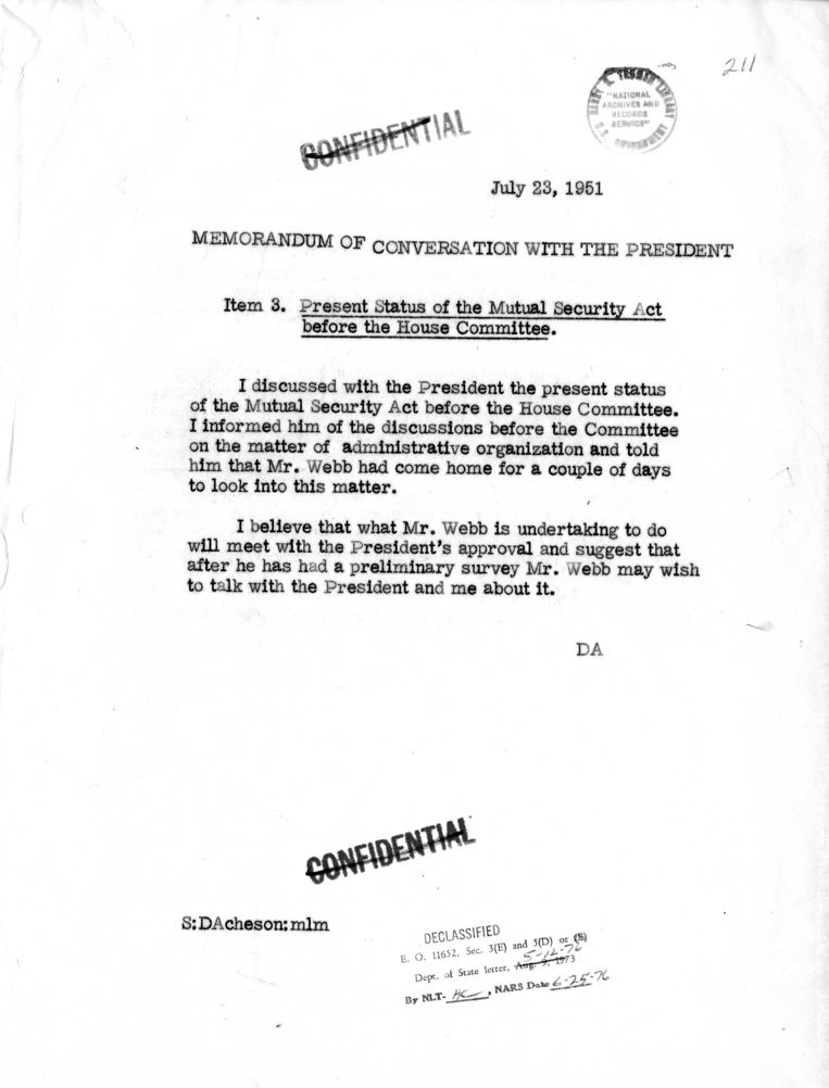 Memorandum of Conversation with the President