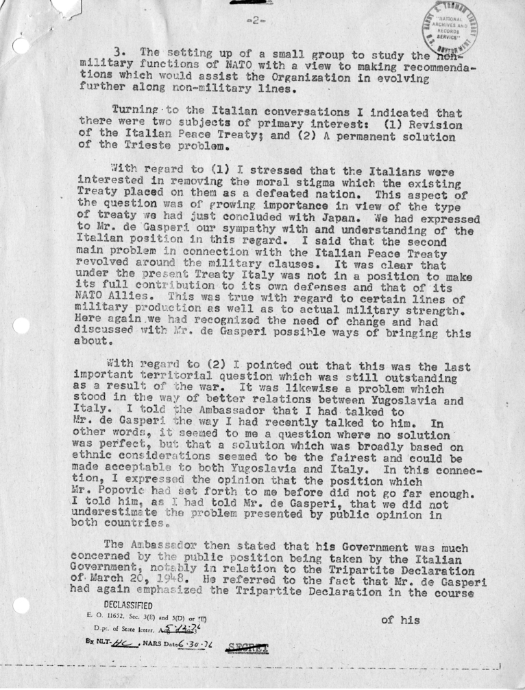 Memorandum of Conversation with Ambassador Vladimir Popovic of Yugoslavia, Mr. Murko Bruner, First Secretary of the Yugoslav Embassy, and James C. H. Bonbright