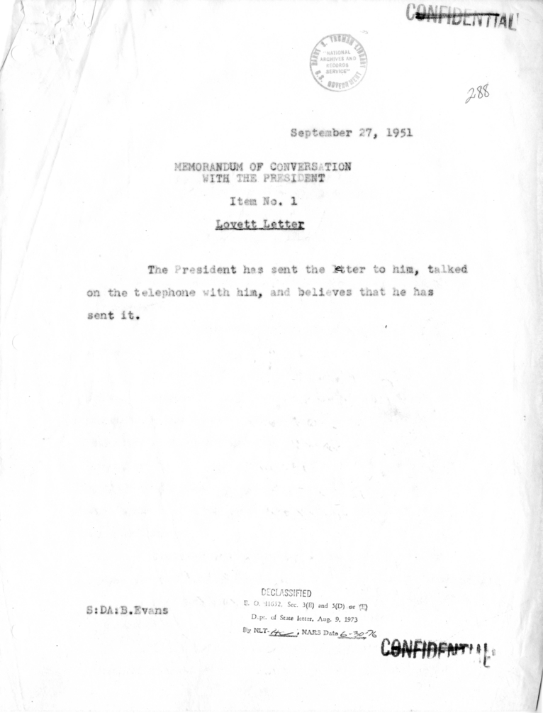 Memorandum of Conversation with the President