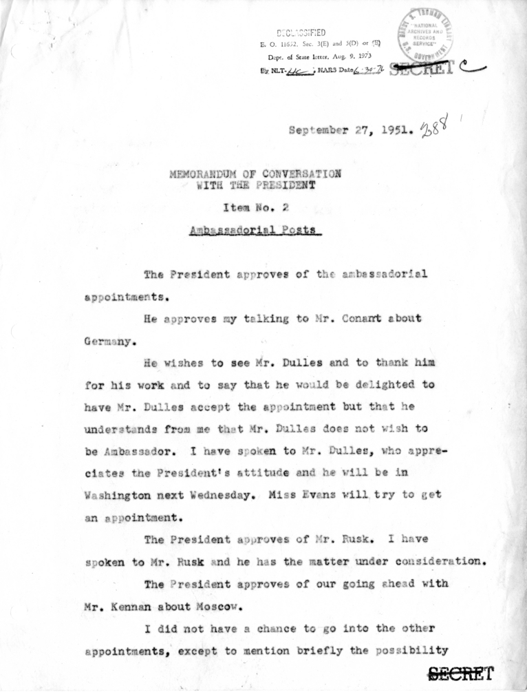 Memorandum of Conversation with the President