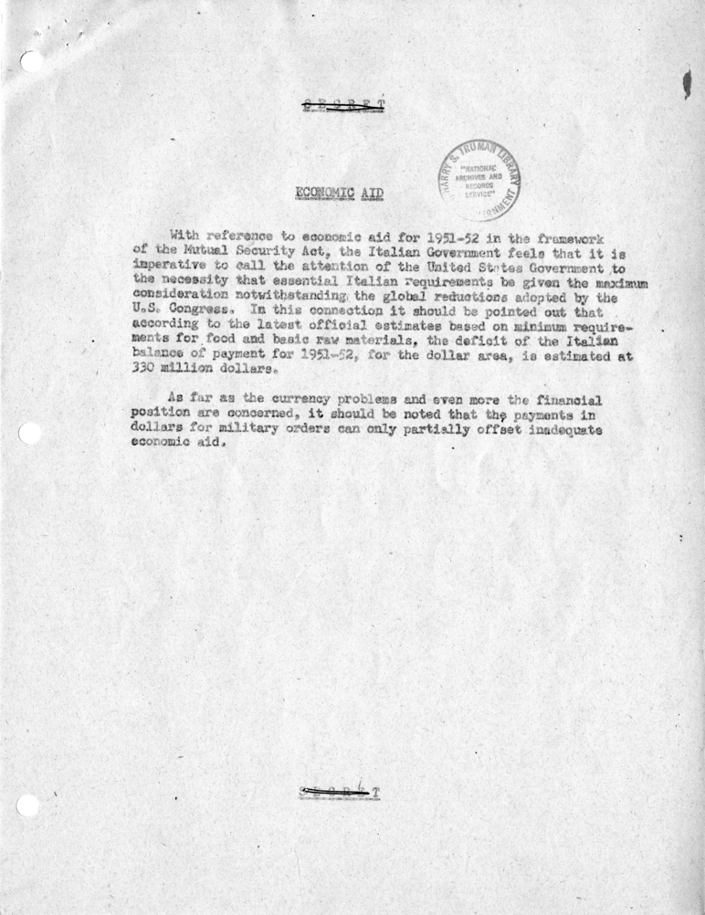 Memorandum of Conversation with Prime Minister Alcide DeGasperi of Italy, Ambassador Alberto Tarchiani of Italy, United States Ambassador to Italy James C. Dunn, and Others