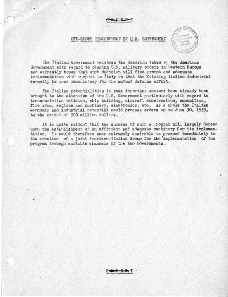 Memorandum of Conversation with Prime Minister Alcide DeGasperi of Italy, Ambassador Alberto Tarchiani of Italy, United States Ambassador to Italy James C. Dunn, and Others