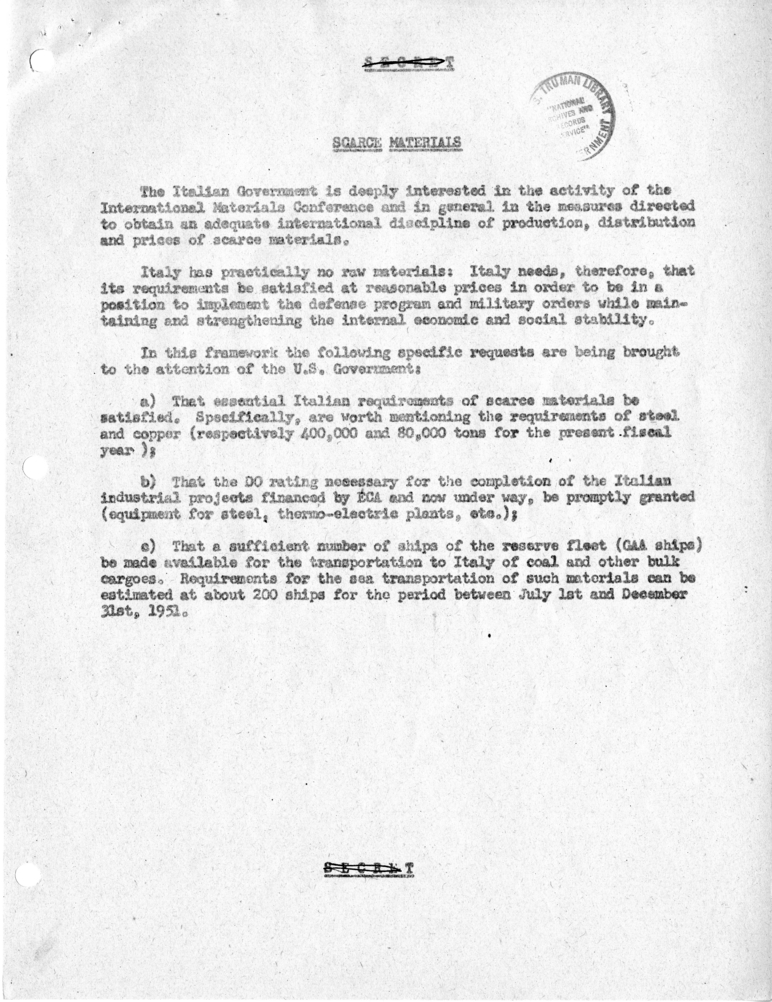 Memorandum of Conversation with Prime Minister Alcide DeGasperi of Italy, Ambassador Alberto Tarchiani of Italy, United States Ambassador to Italy James C. Dunn, and Others