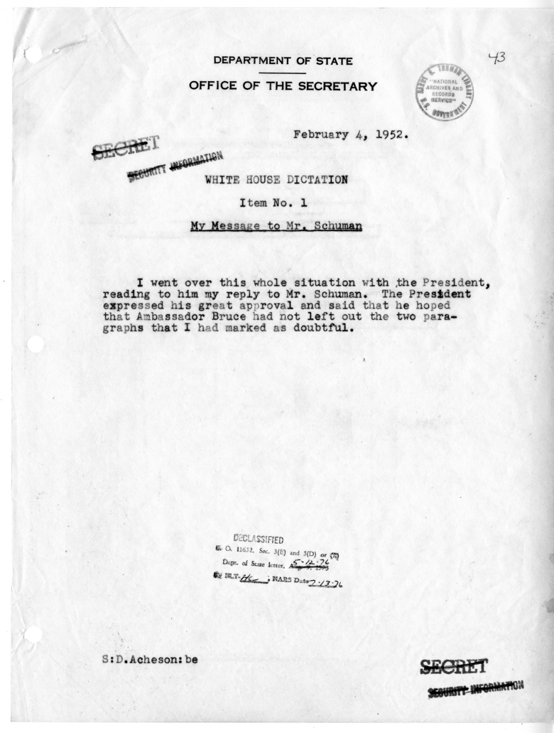 Memorandum of Conversation with President Harry S. Truman
