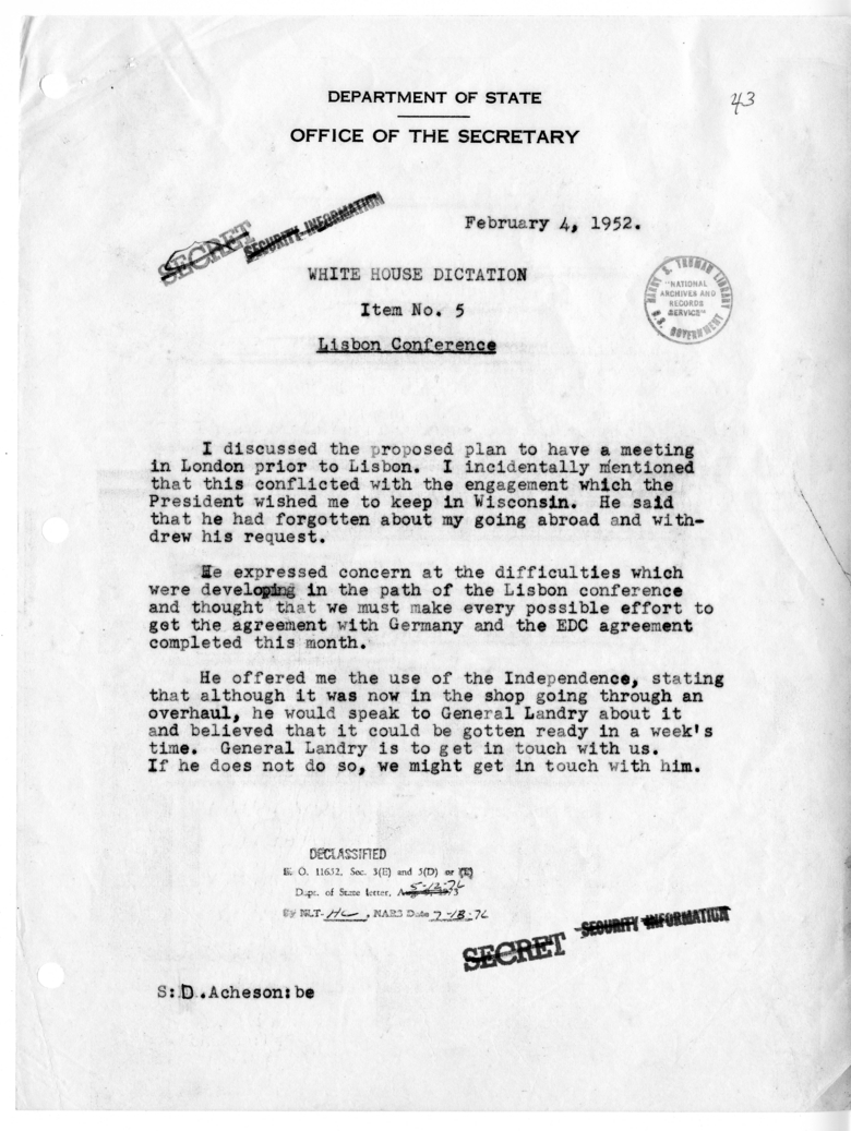 Memorandum of Conversation with President Harry S. Truman