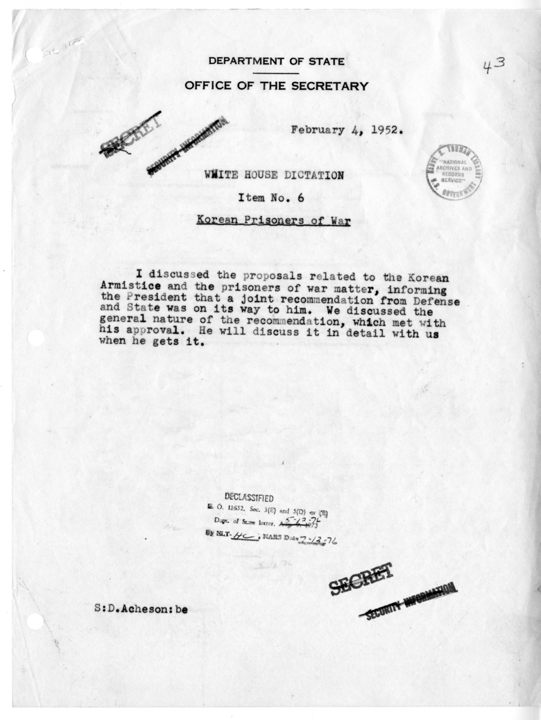 Memorandum of Conversation with President Harry S. Truman