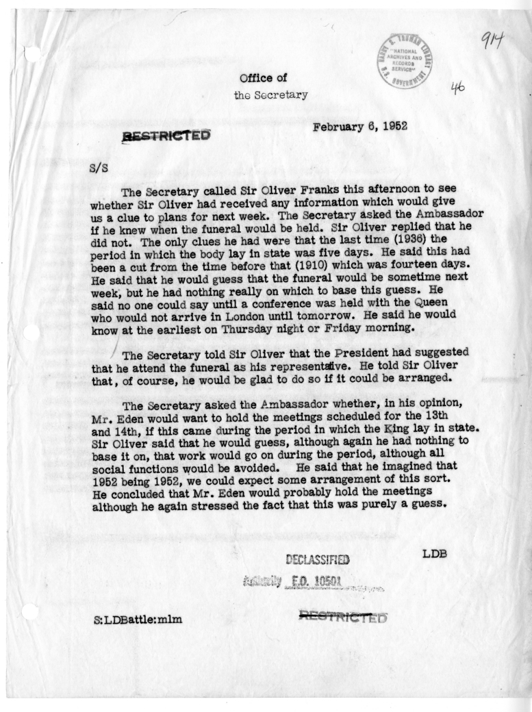 Memorandum of Telephone Conversation with Ambassador Sir Oliver Franks of Great Britain