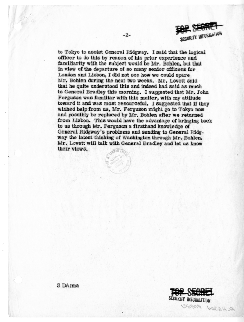 Memorandum of Conversation with President Harry S. Truman and Secretary of Defense Robert Lovett