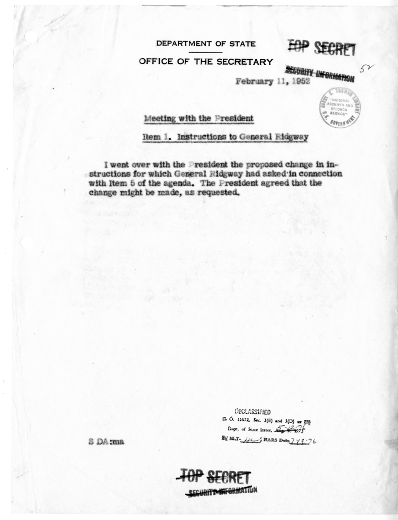 Memorandum of Conversation with President Harry S. Truman