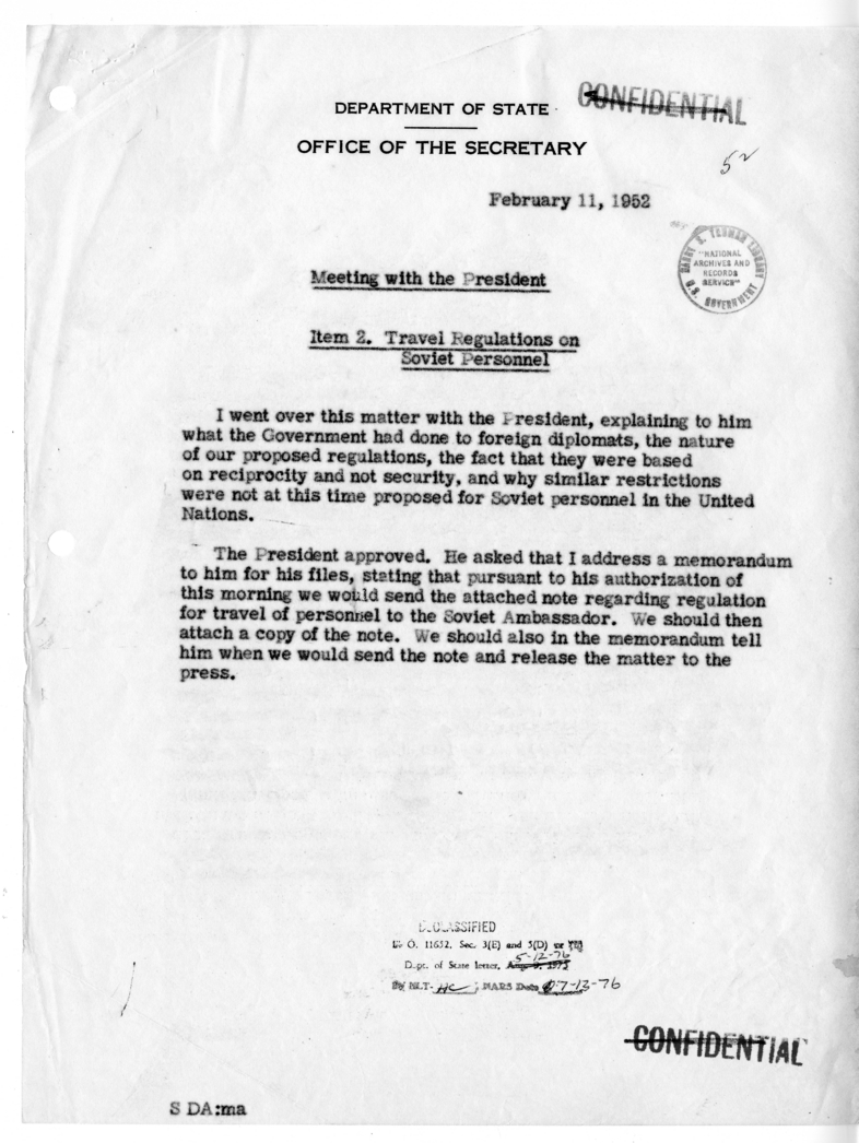 Memorandum of Conversation with President Harry S. Truman