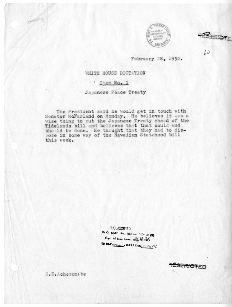 Memorandum of Conversation with President Harry S. Truman