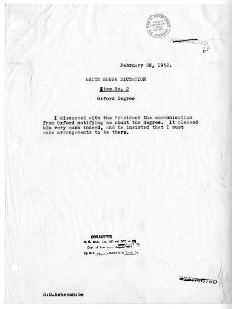 Memorandum of Conversation with President Harry S. Truman
