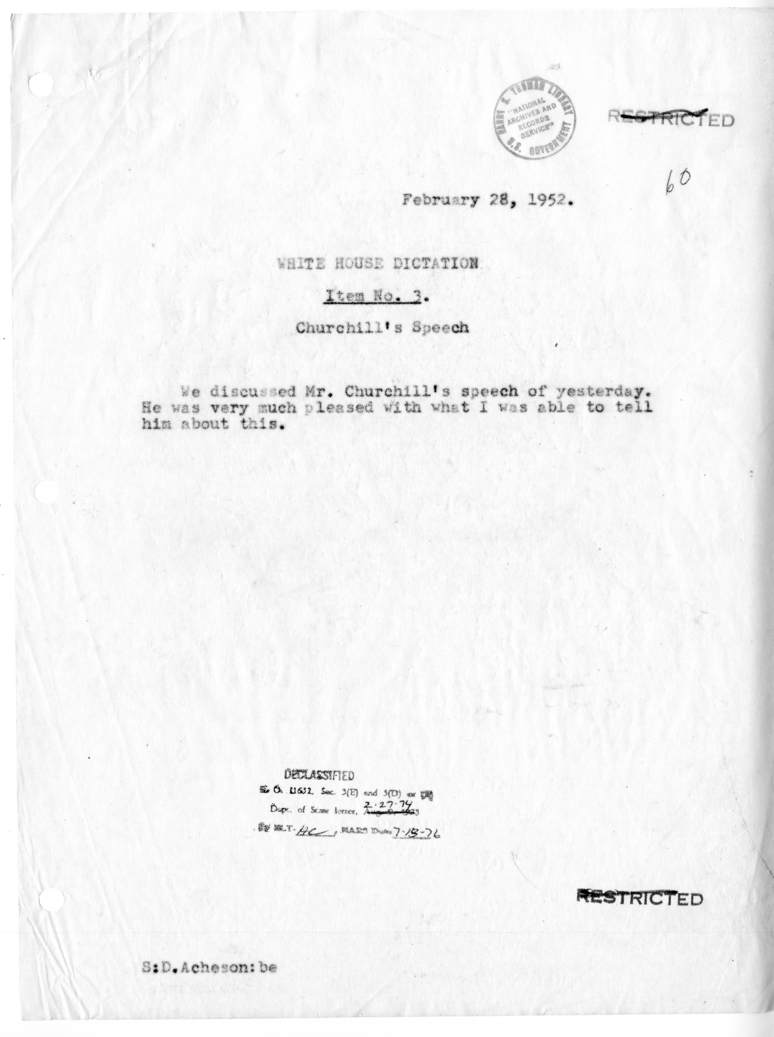Memorandum of Conversation with President Harry S. Truman