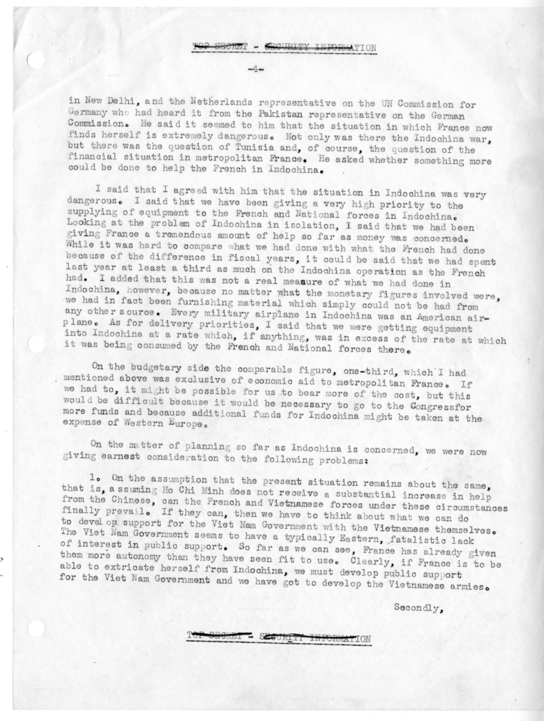 Memorandum of Conversation with Foreign Minister Dirk U. Stikker of the Netherlands, Ambassador S. Herman van Roijen of the Netherlands, J. G. de Beus of the Netherlands Embassy, George W. Perkins, United States Ambassador to the United States Selden Chap