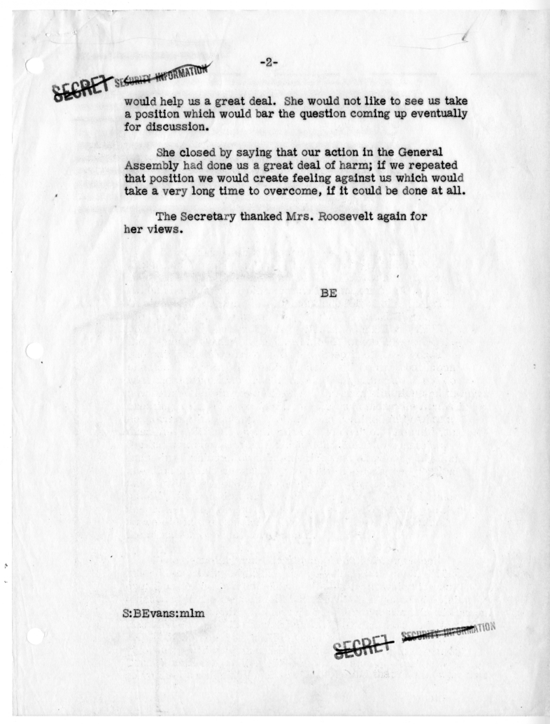 Memorandum of Telephone Conversation with Eleanor Roosevelt