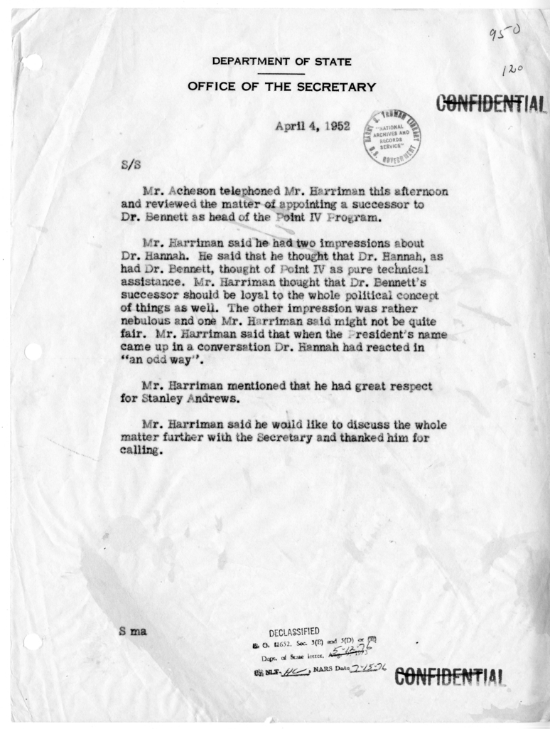 Memorandum of Telephone Conversation with Averell Harriman