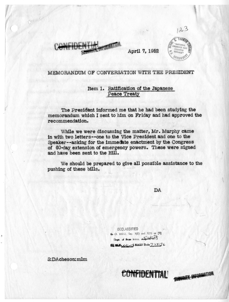 Memorandum of Conversation with President Harry S. Truman