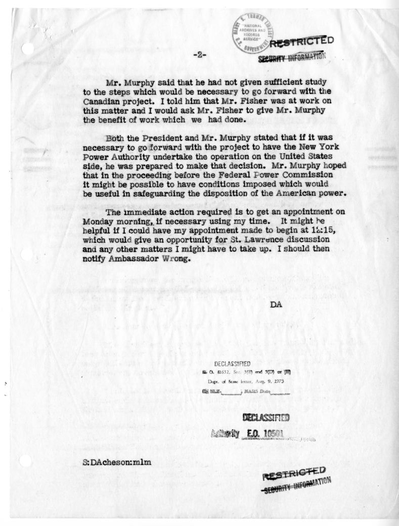 Memorandum of Conversation with President Harry S. Truman