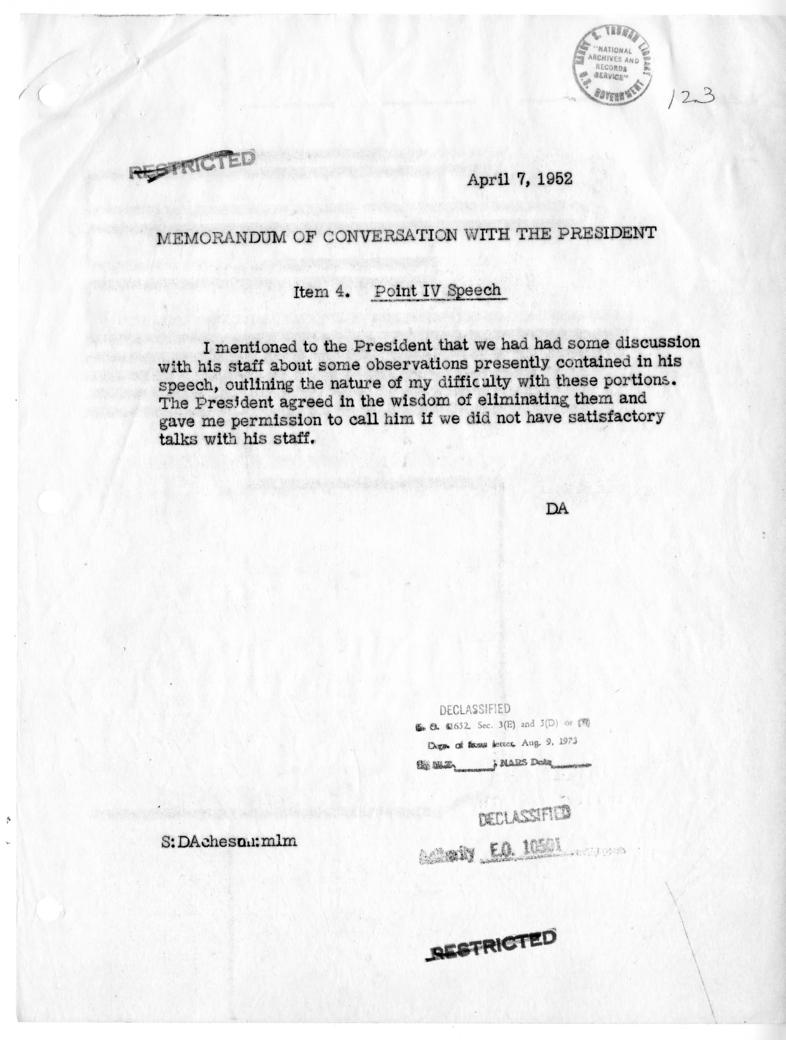Memorandum of Conversation with President Harry S. Truman