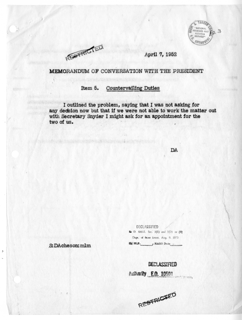 Memorandum of Conversation with President Harry S. Truman