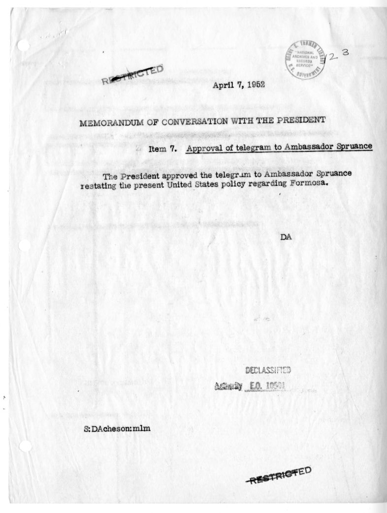 Memorandum of Conversation with President Harry S. Truman