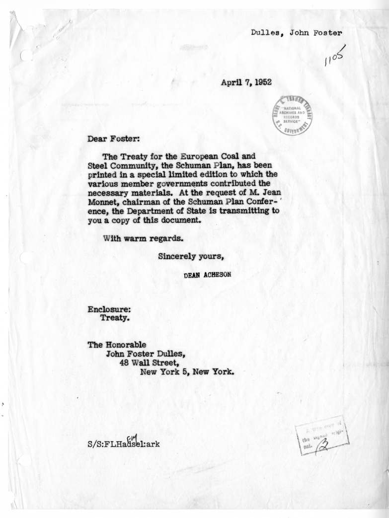 Correspondence Between John Foster Dulles and Secretary of State Dean Acheson