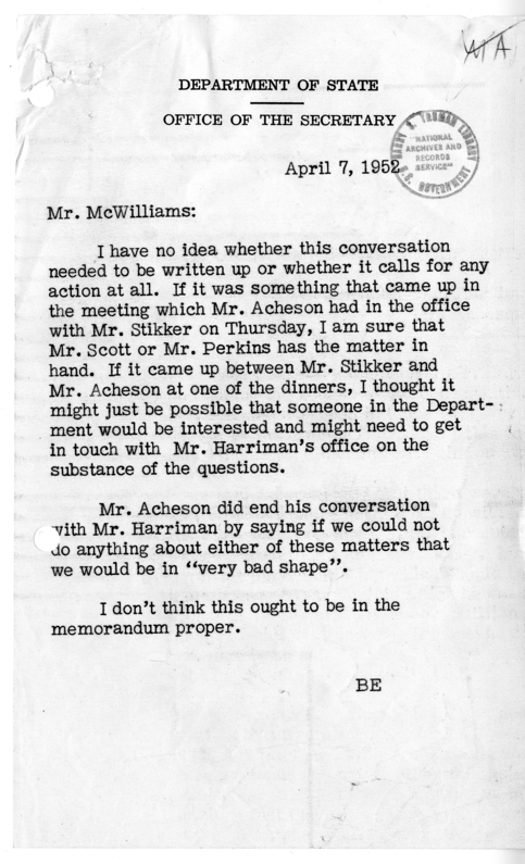 Memorandum of Telephone Conversation with Averell Harriman