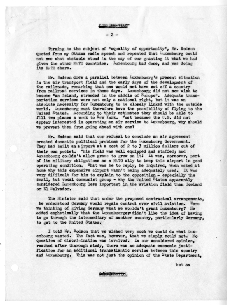 Memorandum of Conversation with Francis Deak, R. D. McClelland, Minister Hughes Le Gallais of Luxembourg, Luxembourg Minister of Transport Victor Bodson, and Lambert Dupong