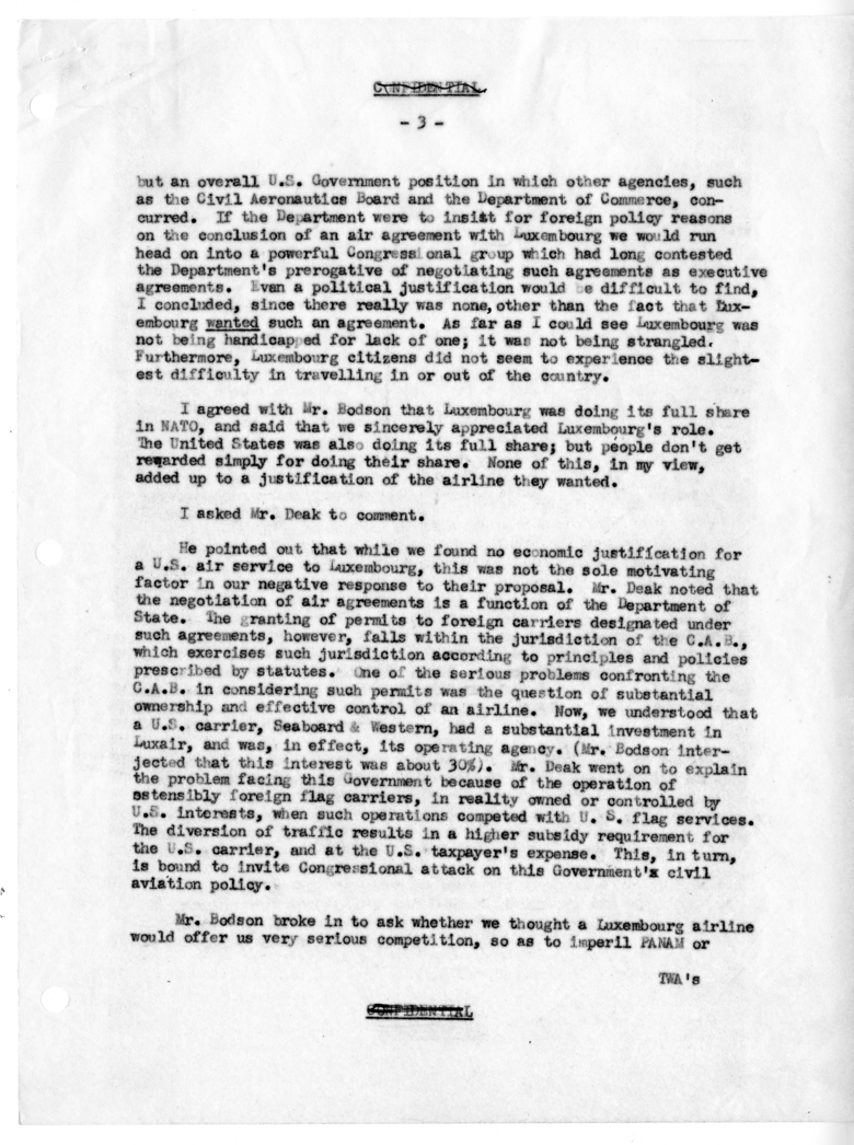 Memorandum of Conversation with Francis Deak, R. D. McClelland, Minister Hughes Le Gallais of Luxembourg, Luxembourg Minister of Transport Victor Bodson, and Lambert Dupong