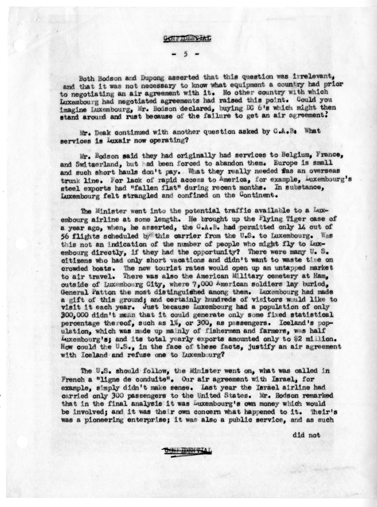 Memorandum of Conversation with Francis Deak, R. D. McClelland, Minister Hughes Le Gallais of Luxembourg, Luxembourg Minister of Transport Victor Bodson, and Lambert Dupong