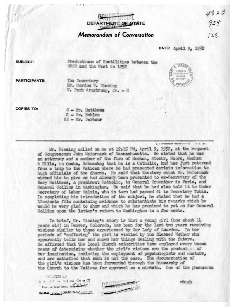 Memorandum of Conversation with Mr. Gordon W. Diesing and W. Park Armstrong, Jr.