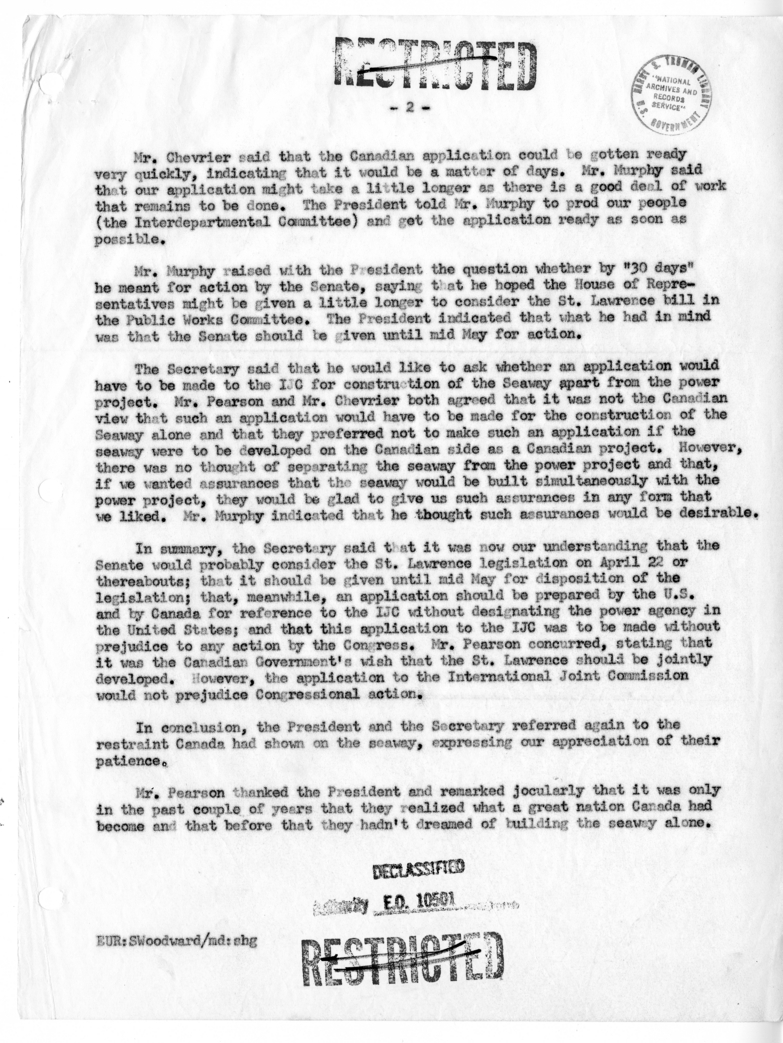 Memorandum of Conversation with Foreign Minister Lester B. Pearson of Canada, Minister of Transport and Communications Lionel Chevrier of Canada, Ambassador Hume Wrong of Canada, President Harry S. Truman, Under Secretary of State David Bruce, Special Cou