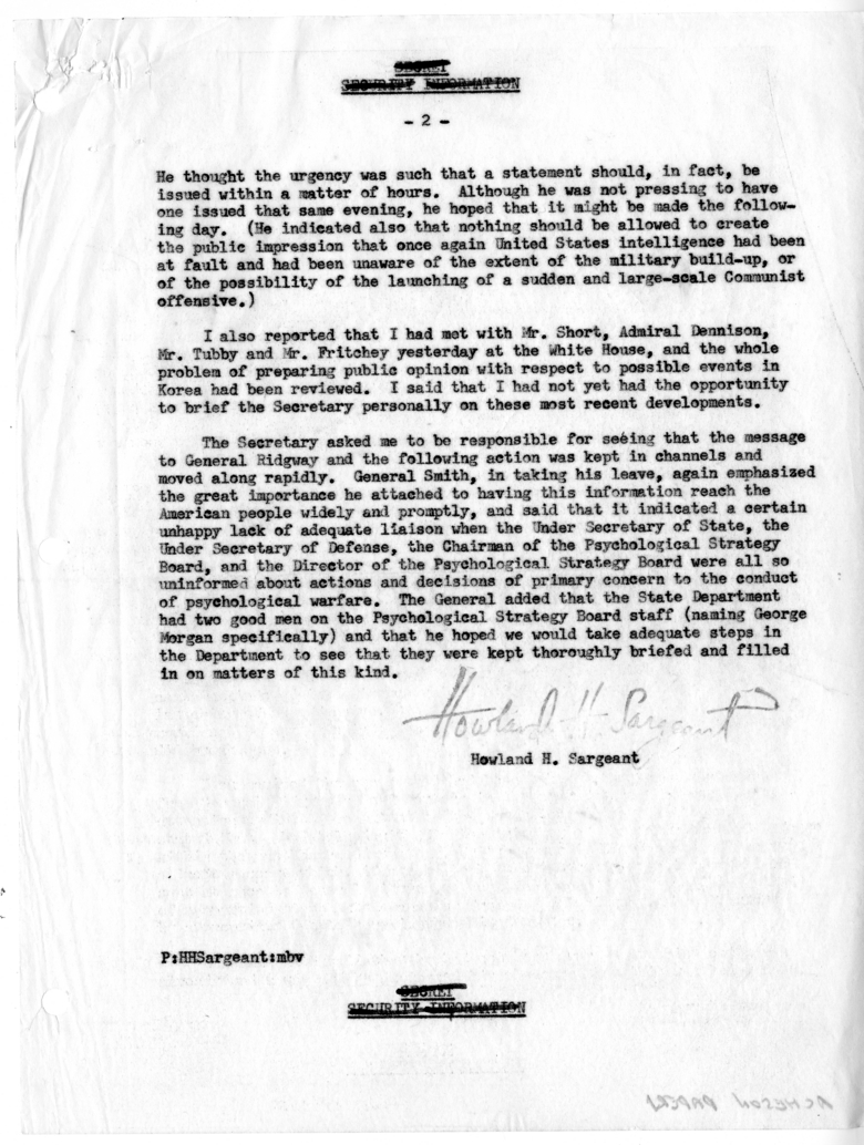 Memorandum of Conversation with General Walter Bedell Smith, Howland Sargeant, and H. Freeman Matthews