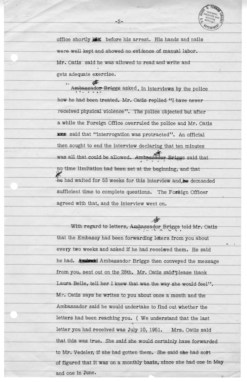 Memorandum of Telephone Conversation with Mrs. William N. Oatis