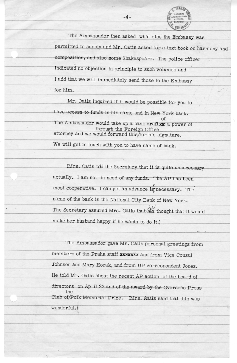 Memorandum of Telephone Conversation with Mrs. William N. Oatis