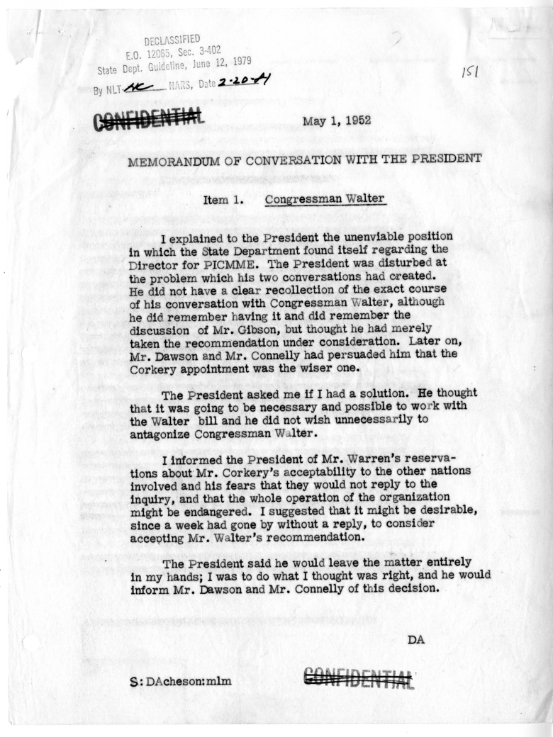 Memorandum of Conversation with the President