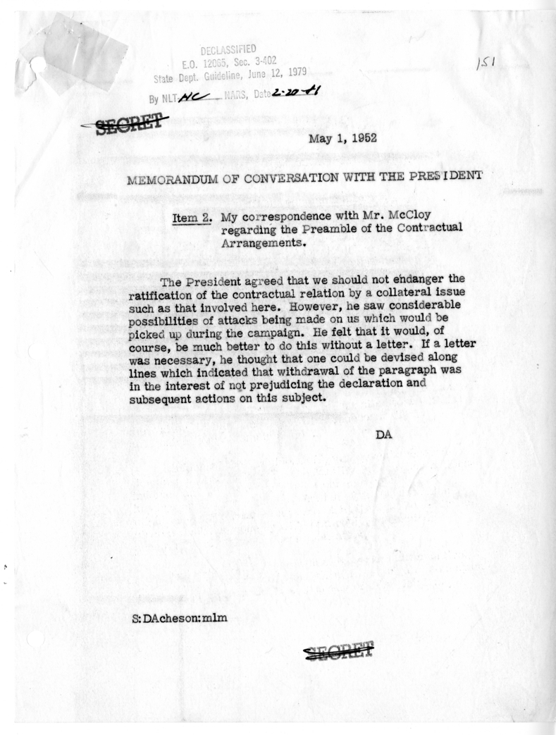 Memorandum of Conversation with the President